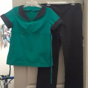 teal & black scrub set